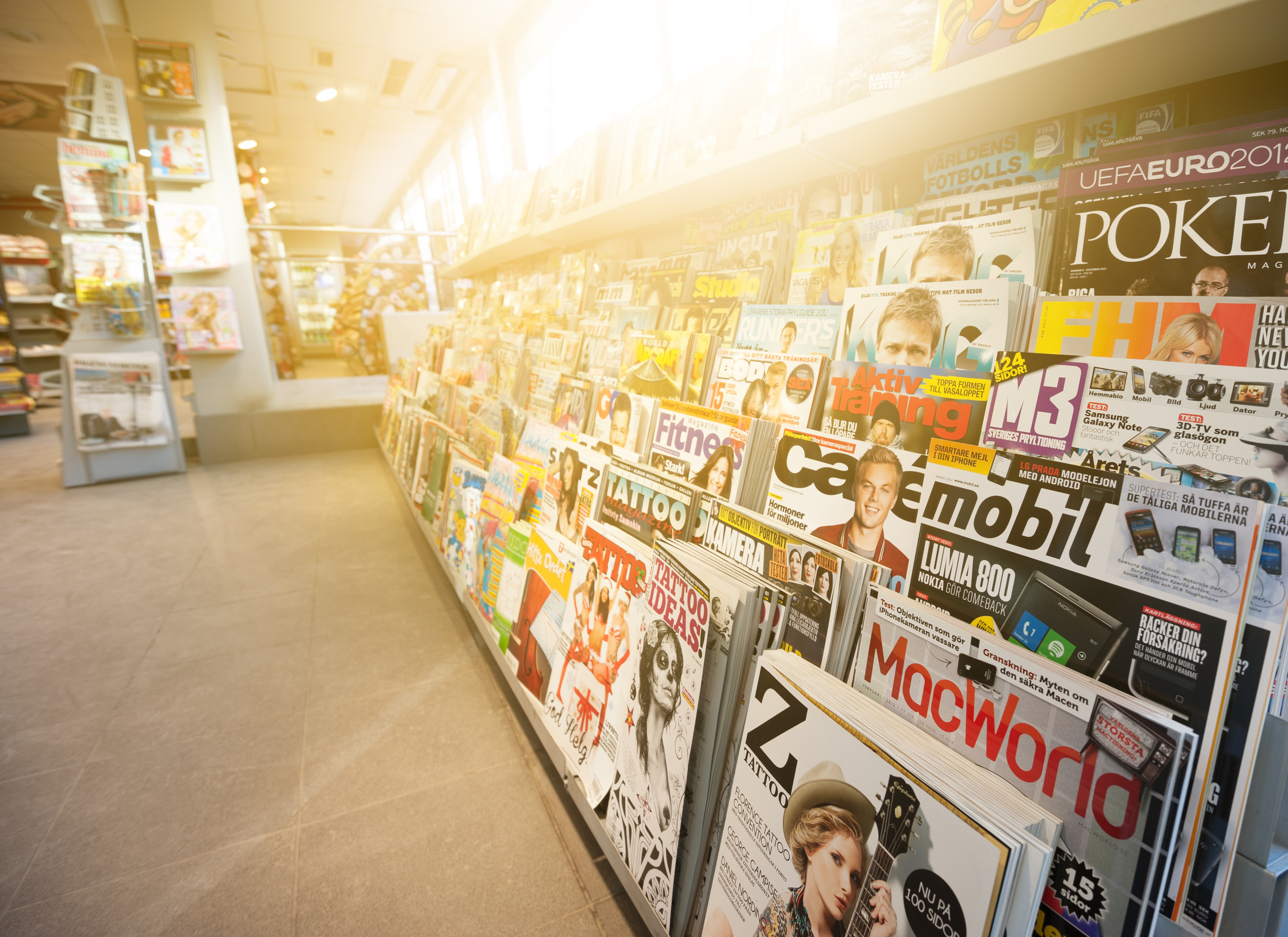 Swedish news stand, mixed magazines